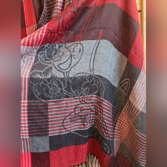 Plaid Red and Gray Scarf - Picture 2 of 4